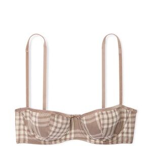 PINK Balconette Plaid Underwire Bra - Brown